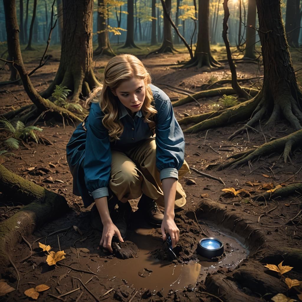Hyper-Realistic Nancy Drew Investigates in Forest