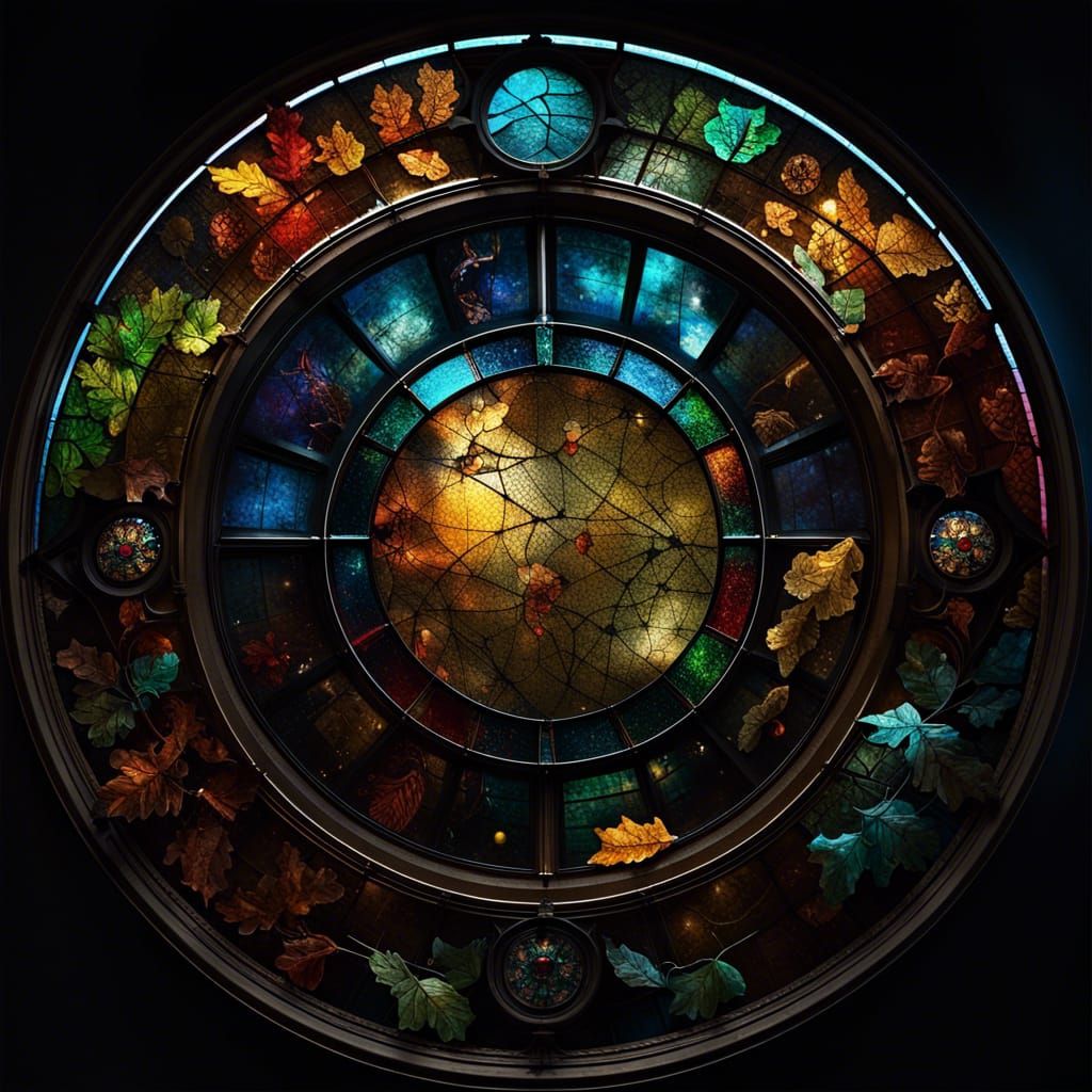 Stained Glass Window with Zodiac Constellations