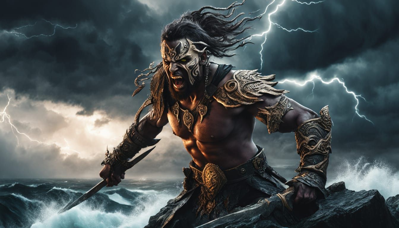 Gothic Pictish Warrior on Stormy Clifftop