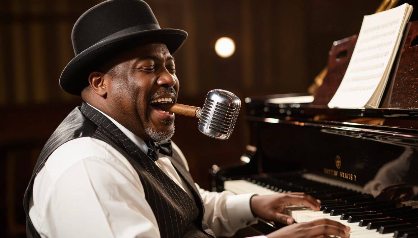 1940s Boogie Woogie Piano Player in Low Light