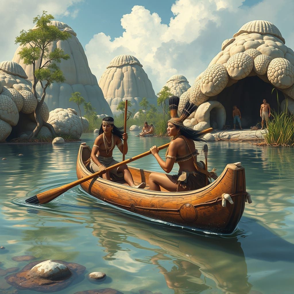 Ancient Calusa Warriors Paddle Through Shell Mounds in Vibra...