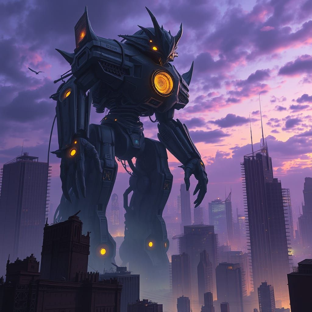 Ancient Obsidian Automaton Guards Ruined City