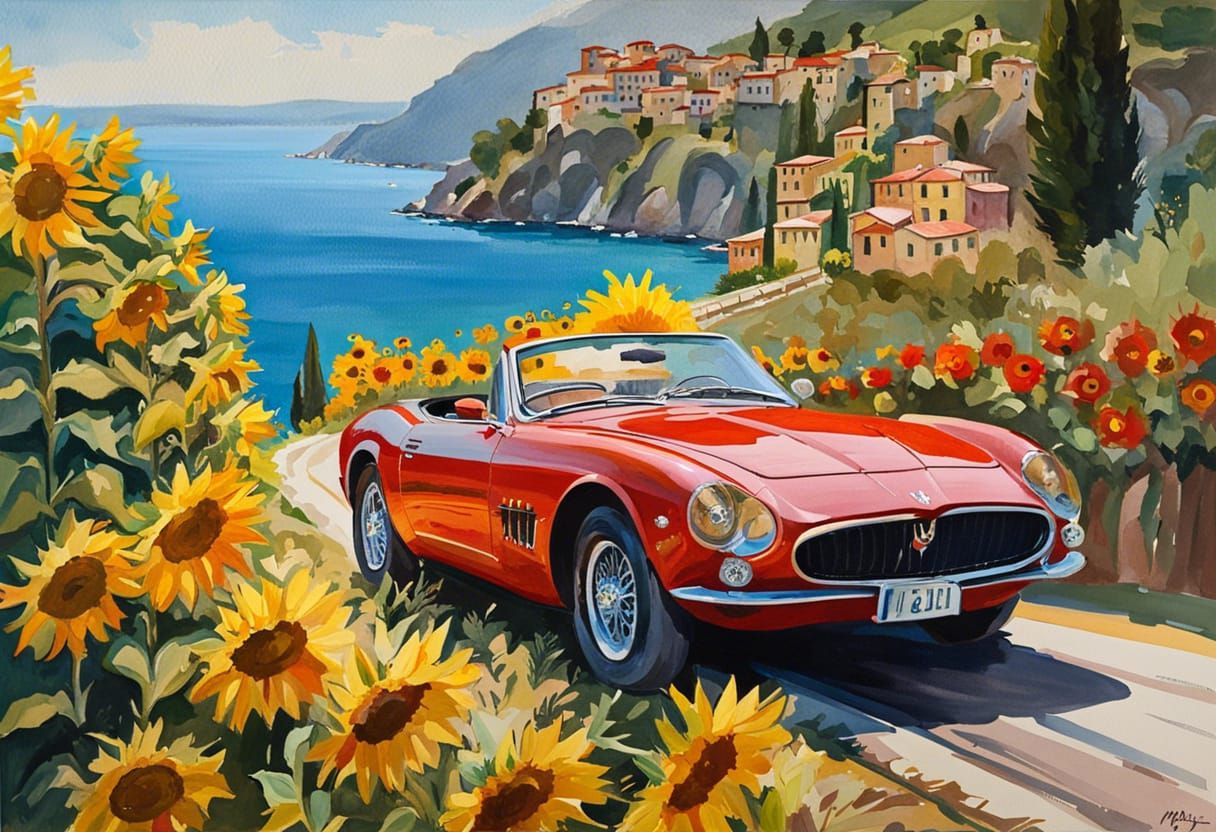 Maserati Granturismo in Gouache and Watercolor Style