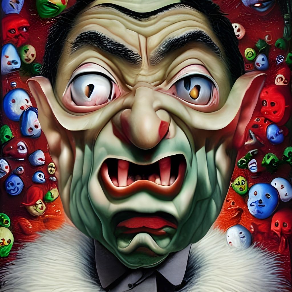 Menacing Mr. Bean Santa Claus Hybrid: Impasto Painting