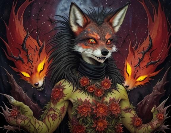 Damaged Jackal-Fox-Wolf Mask in Punk Goth Style