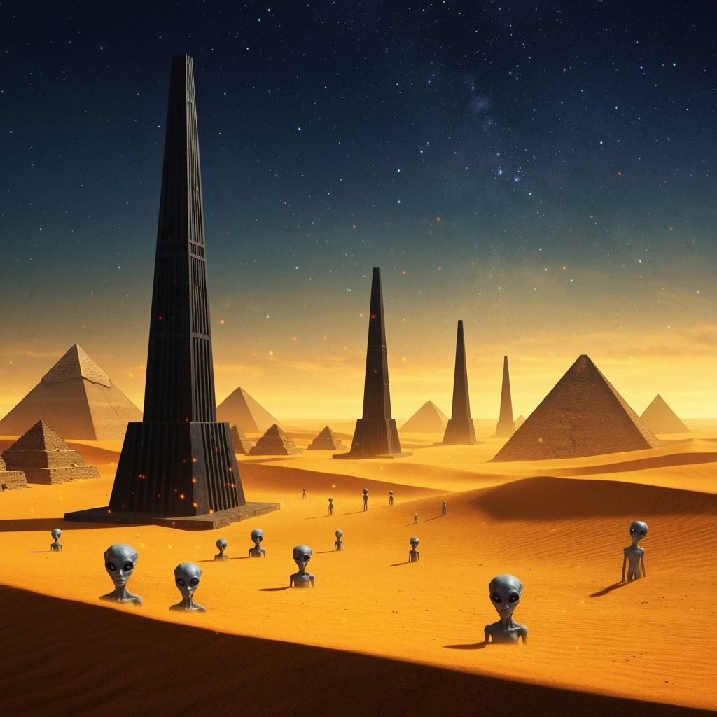 City of Pyramids: Black Iron Towers in Starry Desert