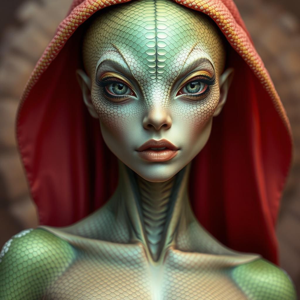 Hyperrealistic Alien Woman with Lizard Skin