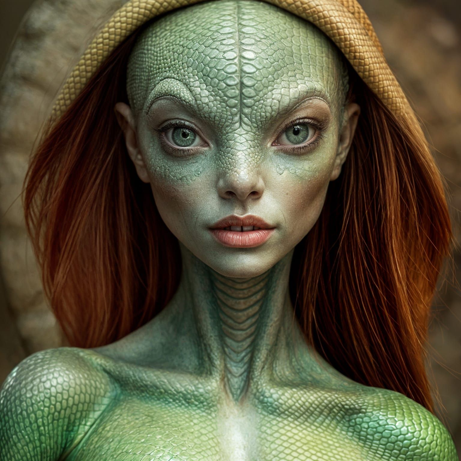 Hyperrealistic Alien Woman with Lizard Skin