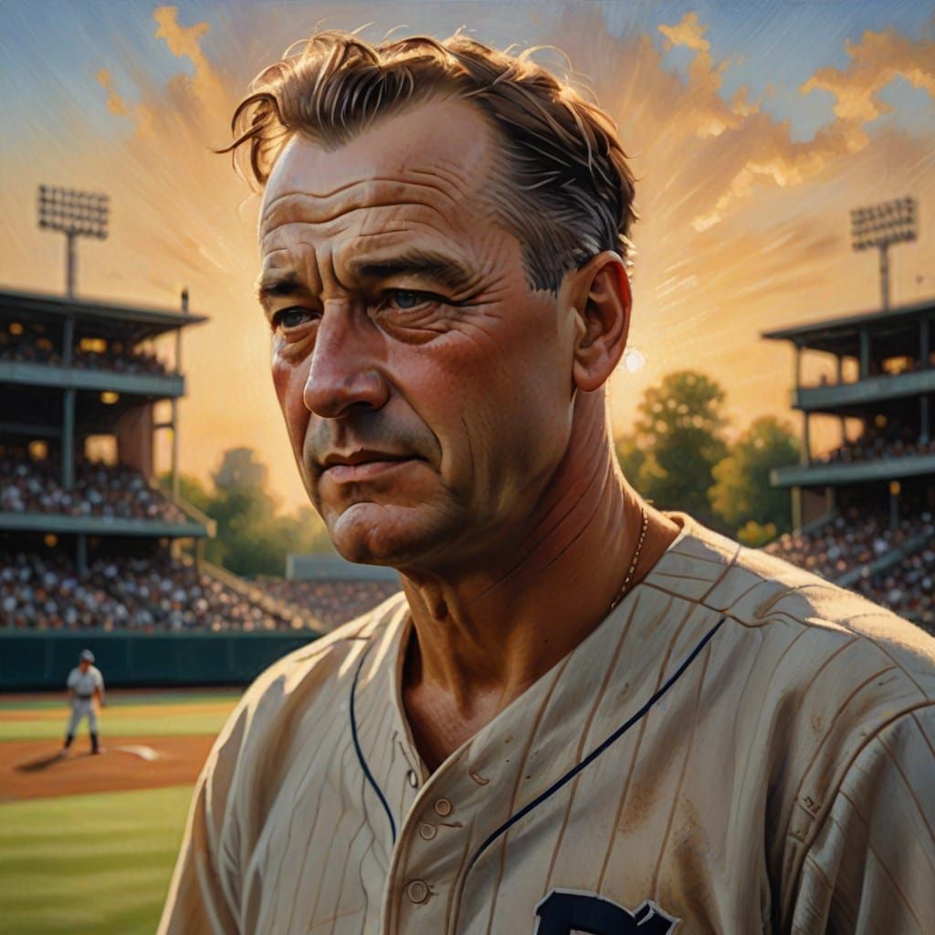 Lou Gehrig in Golden Hour Oil Painting