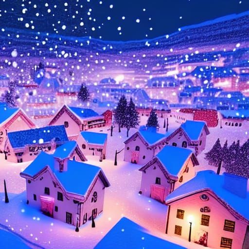 Glowing Snow Town in Detailed Snowball