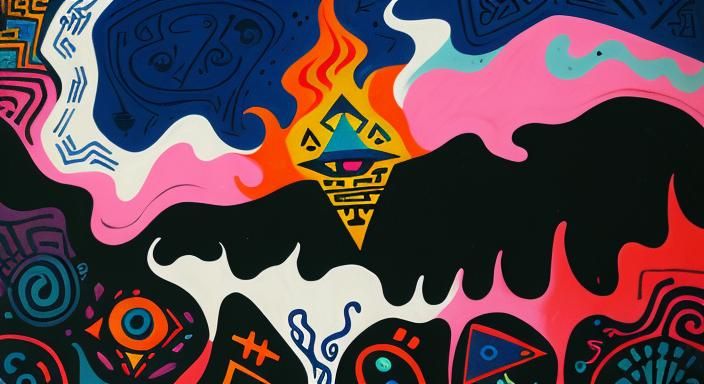 Aztec Gods in Primitivism Art Style