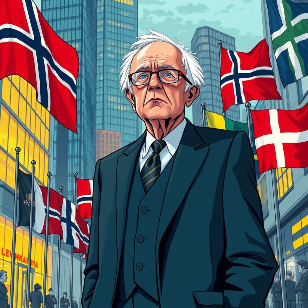 Nordic Politician in Cityscape, Stalenhag Realism