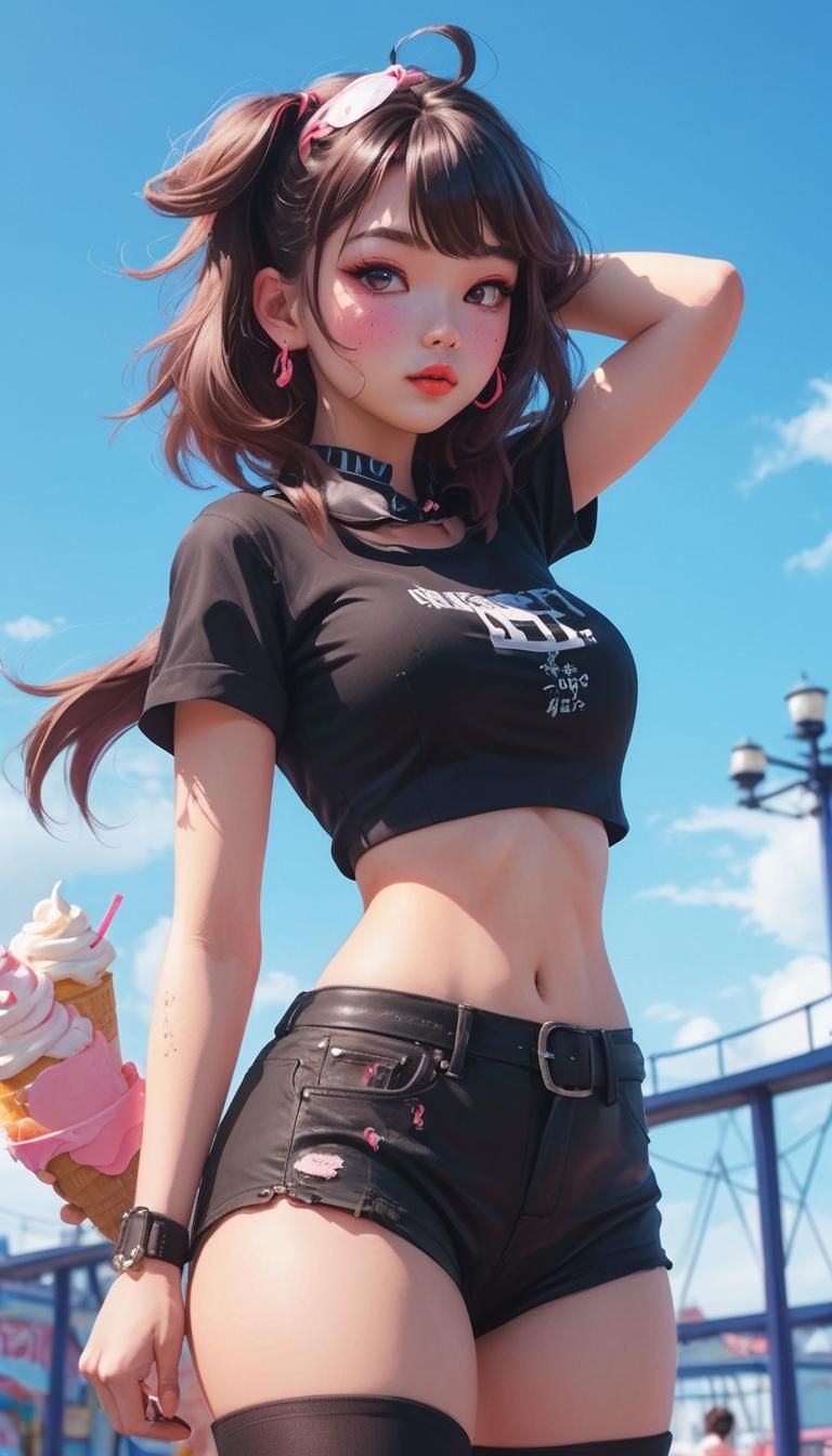 Anime Pin-Up Girl in Amusement Park