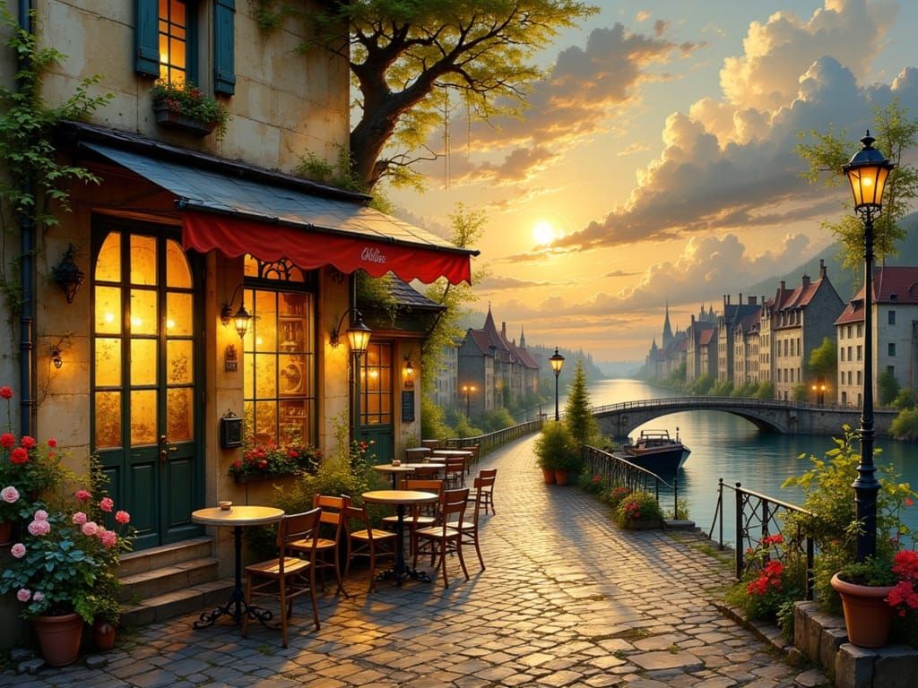 A Charming French Café Scene in Impressionist Style