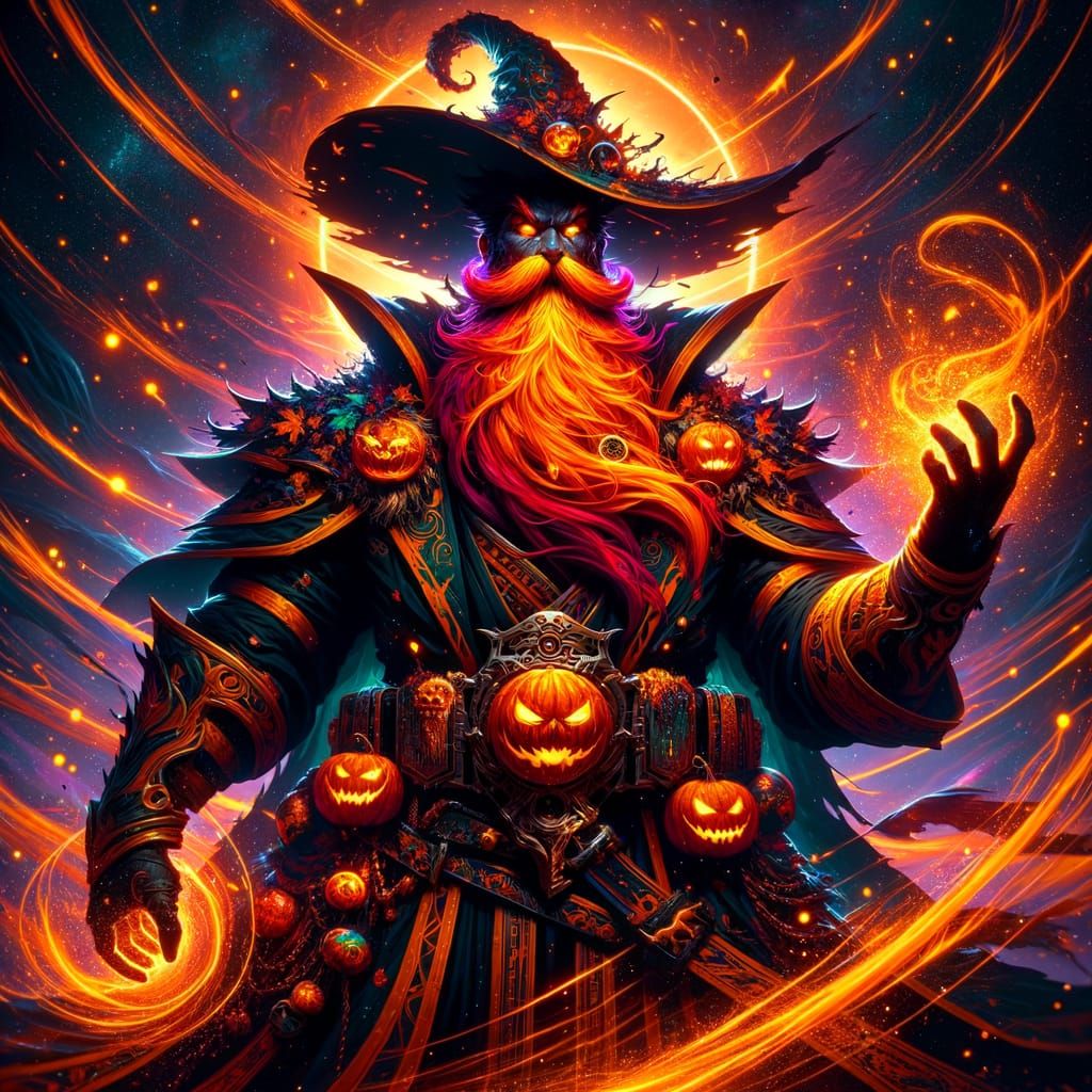 Halloween Mage Casting Protective Spell in Nebula