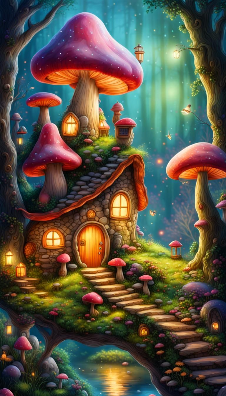 Fantasy Fairy Village Enclosed in a Bubble