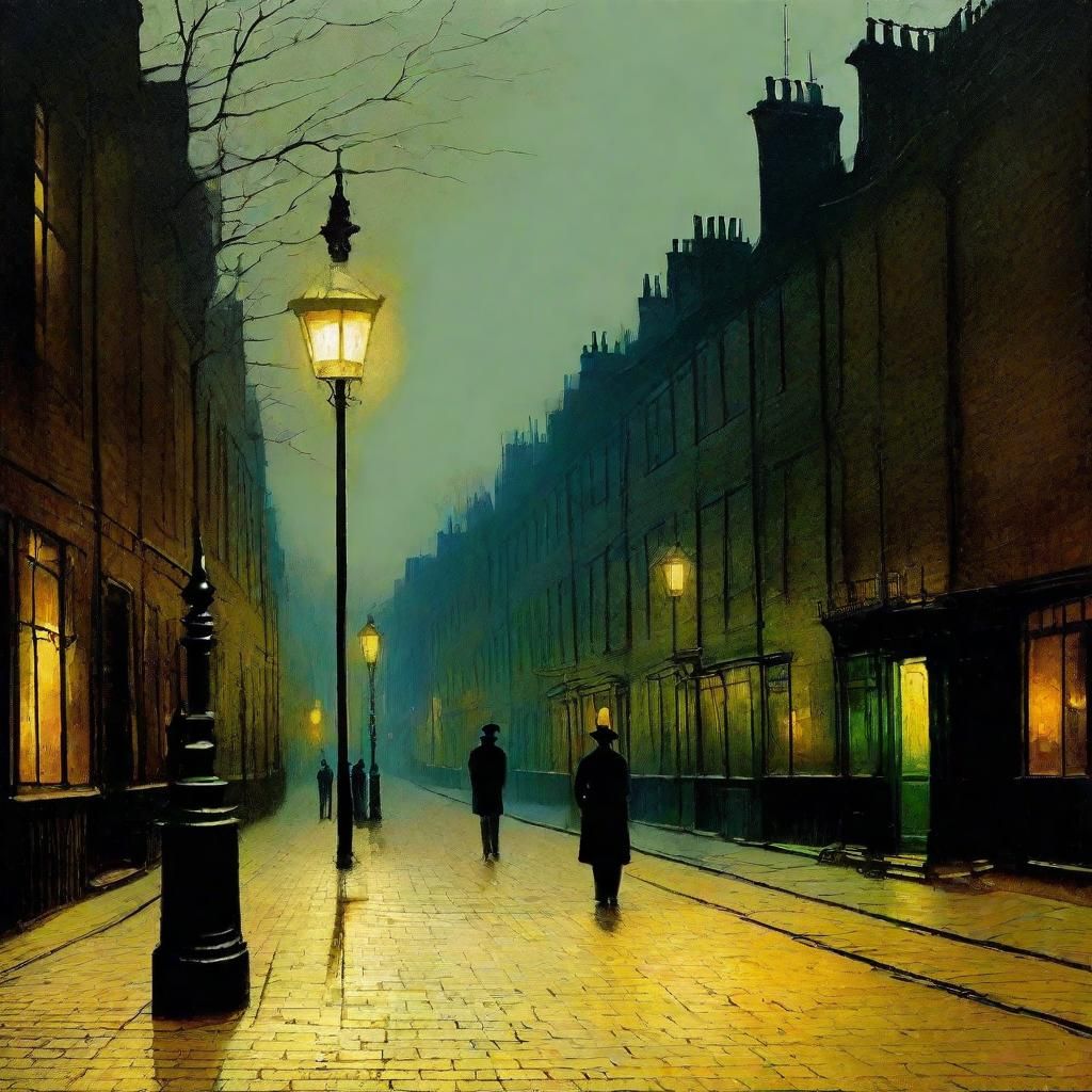 Victorian Lamplighter in Atkinson Grimshaw Style