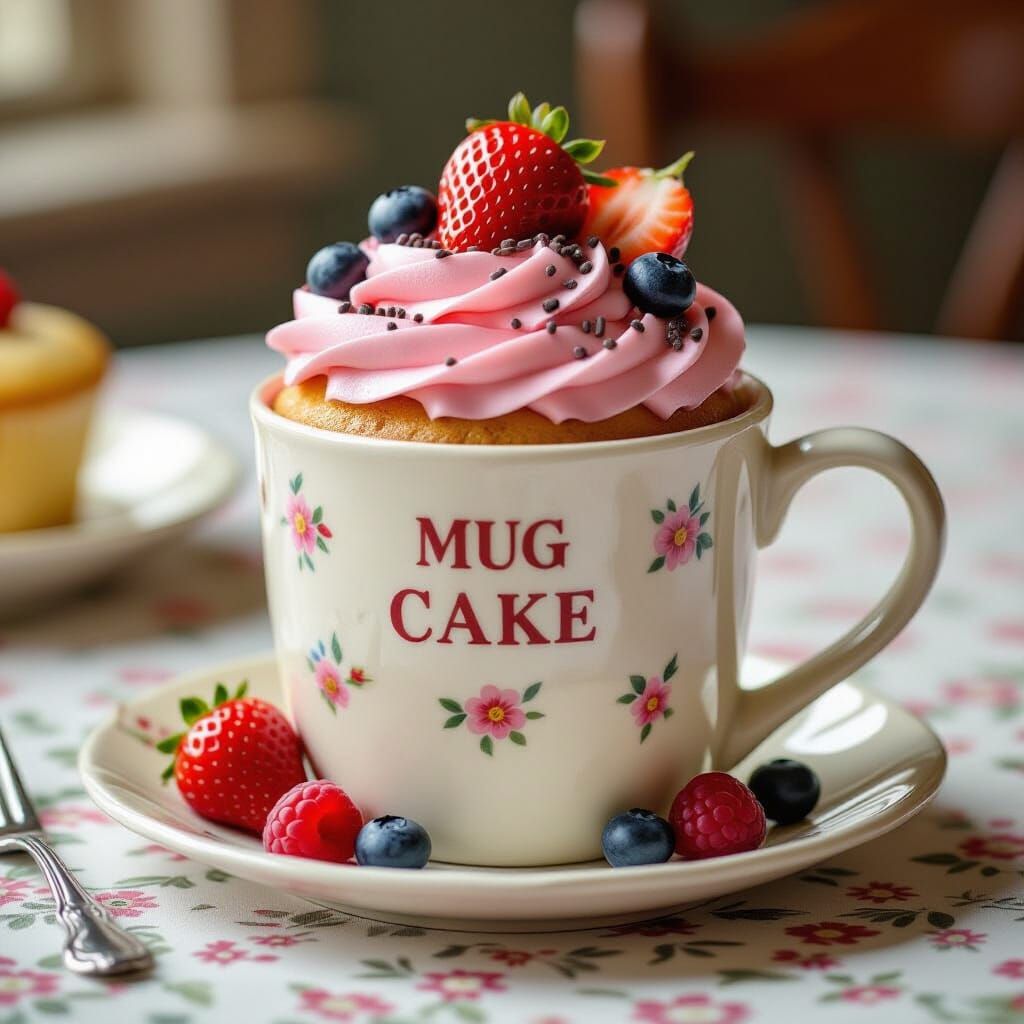 Emma Bridgewater Style Mug Cake with Pink Buttercream and Be...