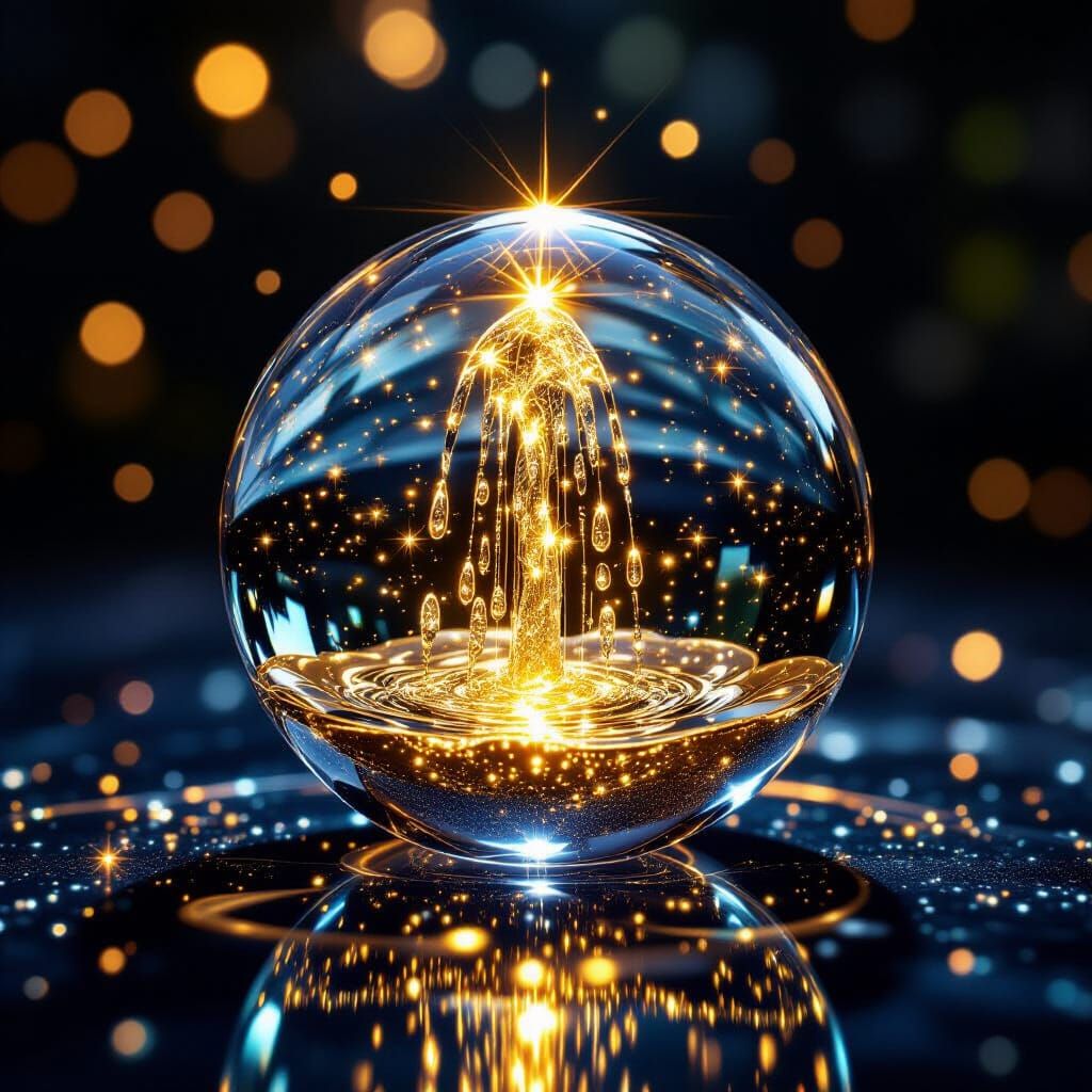 Crystal Psychic Ball With Golden Fountain