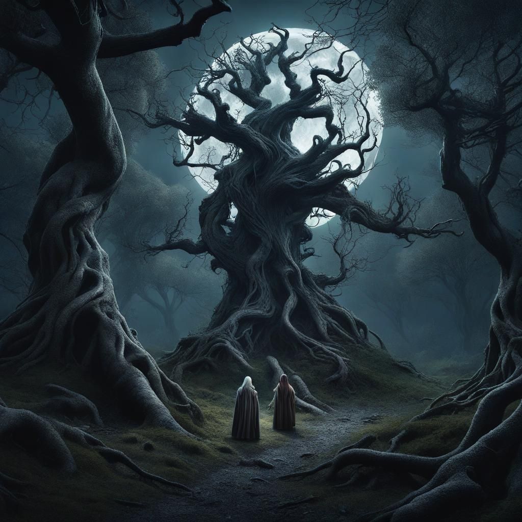 Macabre Nordic Forest Encounter in Detailed Matte Painting