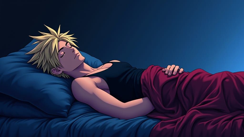 Cloud Strife Sleeping, 80s Anime Vector Art