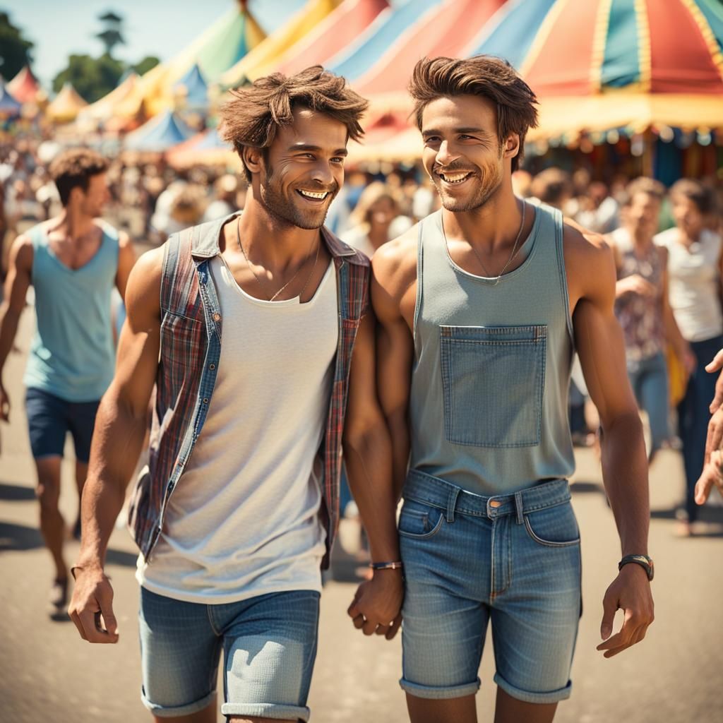 Young Couple Enjoying Carnival in Photo-Realistic Style