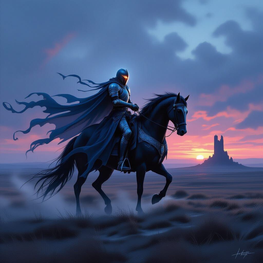 Spectral Knight on Phantom Steed in Dark Fantasy Style