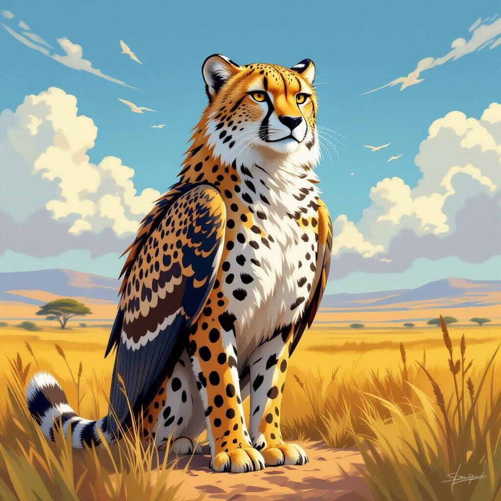 Majestic Eagle-Cheetah Hybrid in Vibrant Digital Art