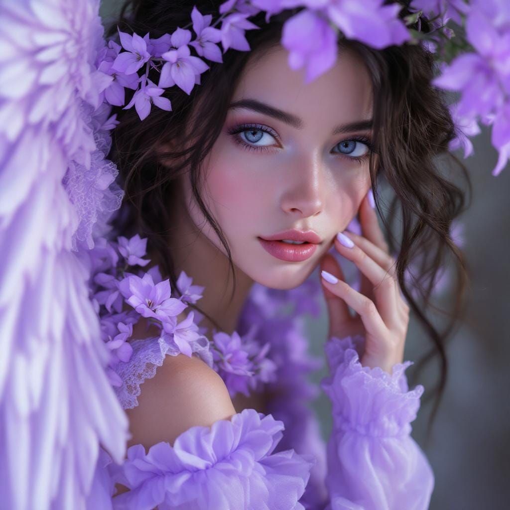 Gentle Violet Angel in Dreamy Fantasy Style