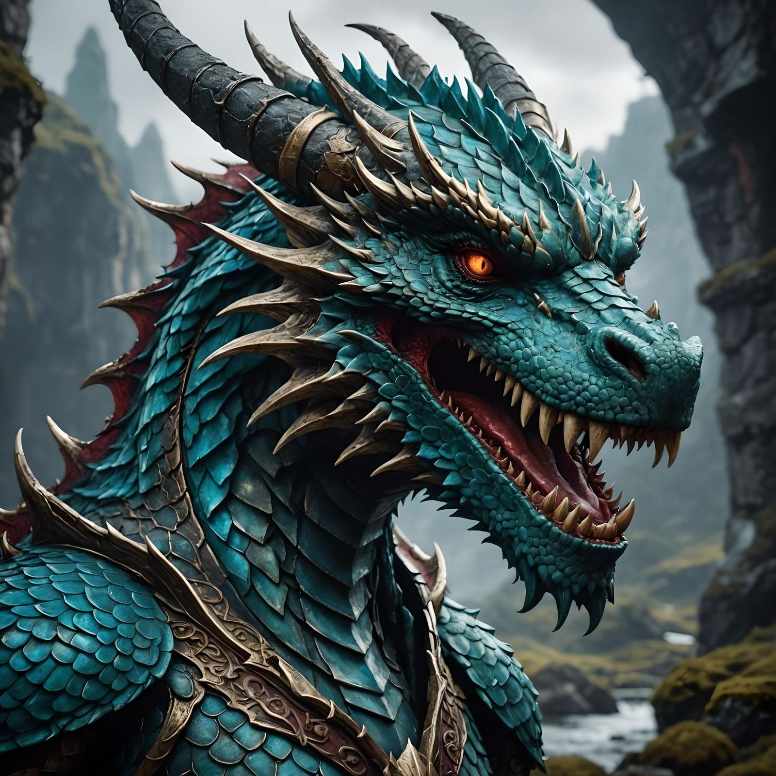 Detailed Dragon Head in Matte Painting Style