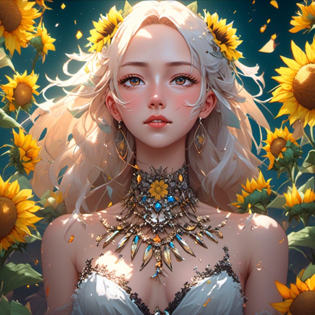 Sunflower Décolleté in Traditional Dress: Hyperrealistic Spl...