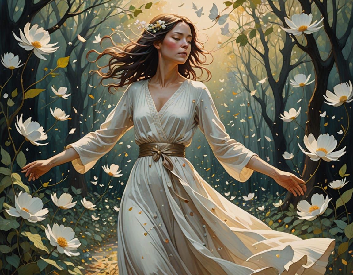 Ethereal Nature Spirit in Whimsical Floral Dance