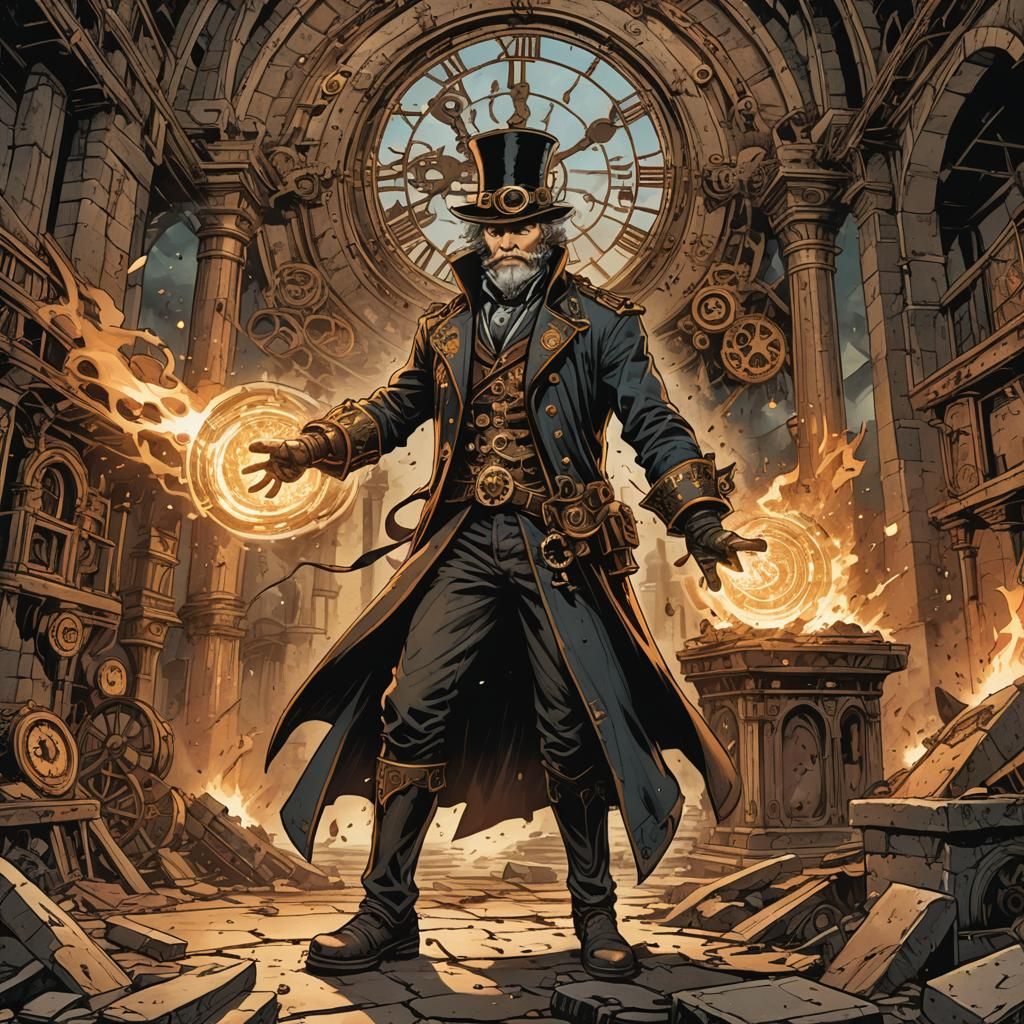 Steampunk Wizard's Spellfire Blast in Clocktower Ruins
