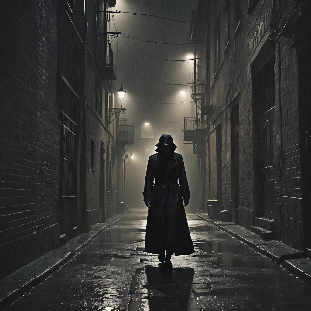 Ominous Figure in Dark Alleyway: Film Noir Style
