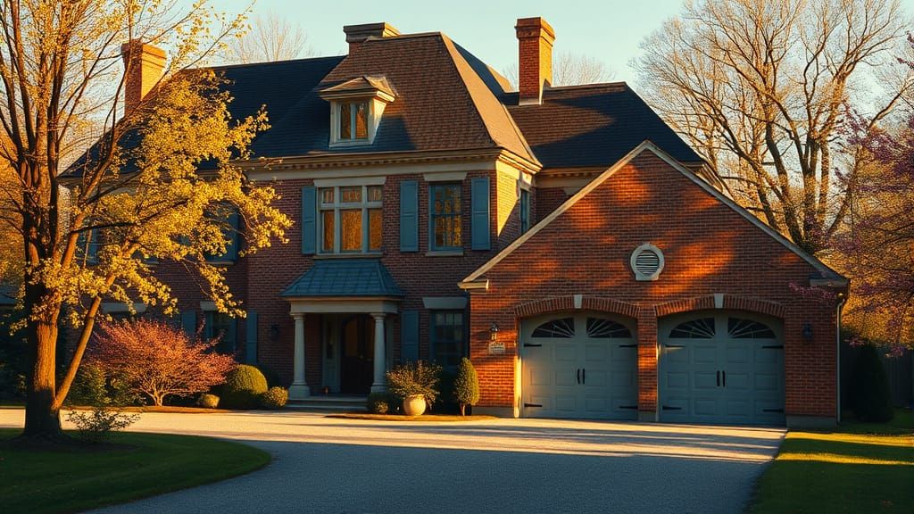 Golden Hour Chateau in Spring, Painterly Realism