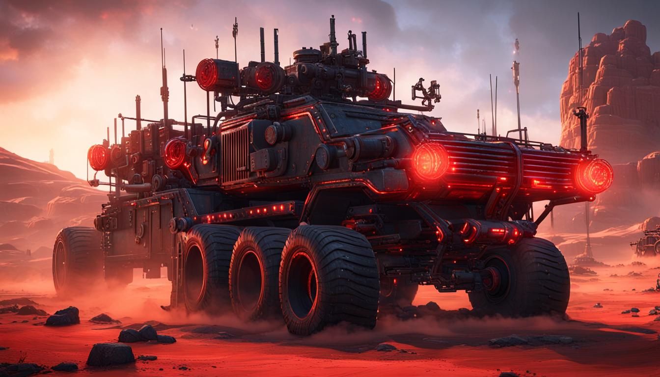 Mad Max Vehicle in Red Lighting: 3D Game Graphics