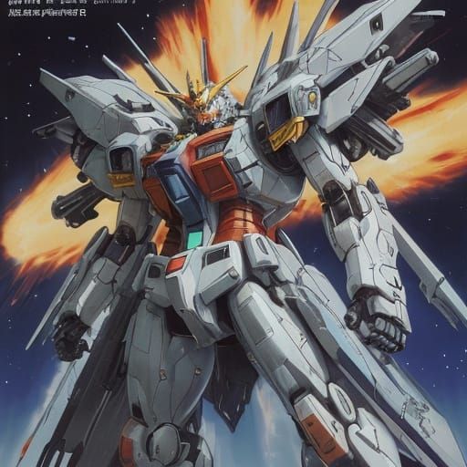 Mecha Gundam Cover Art in Vibrant Oil Painting Style