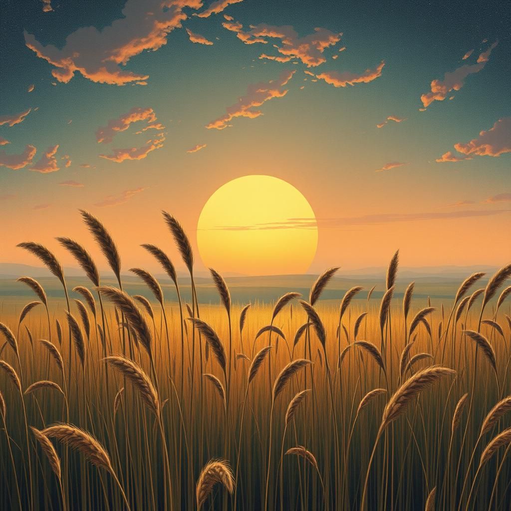 Art Nouveau Pampas Grass Landscape in Pastel Colors