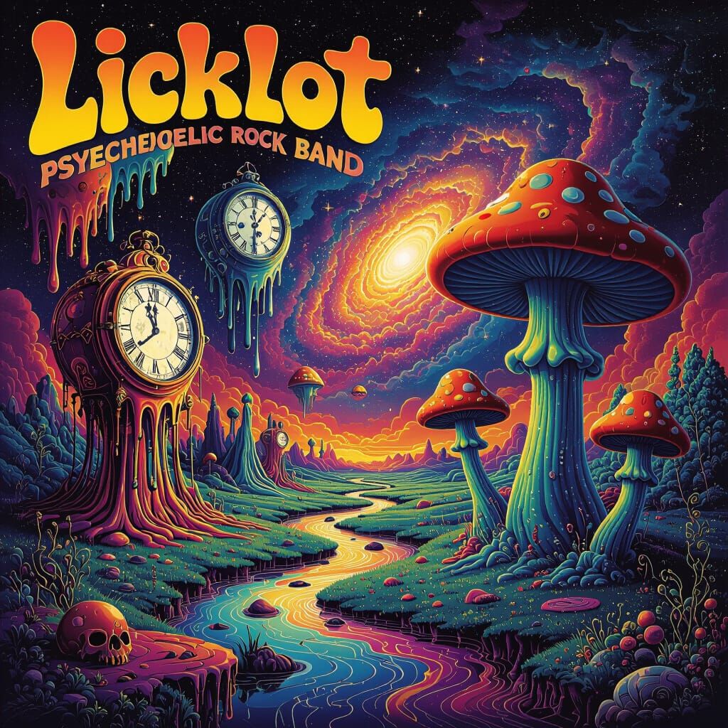 Psychedelic Rock Album Cover: Surreal Melting Clocks and Tal...