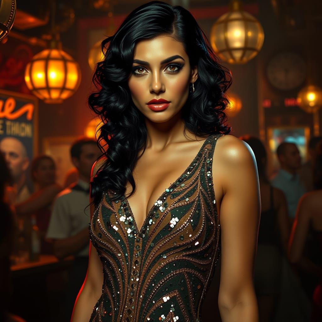 Flapper Goddess in Art Deco Sequin Dress