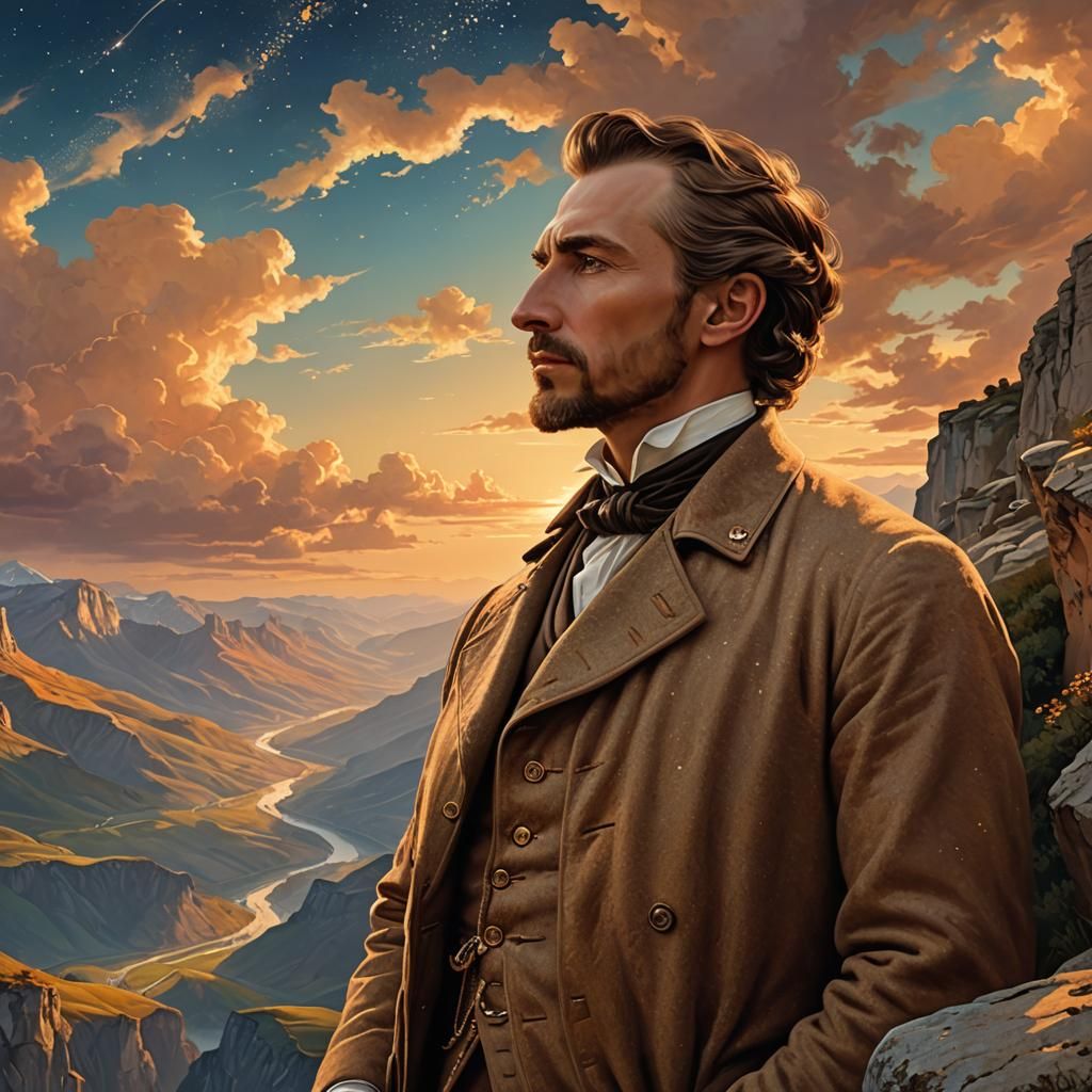 Man Gazing at Starry Night Sky: Digital Art