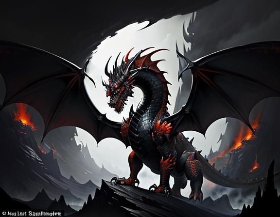 Dragon with Fiery Scales in Dynamic Fantasy Art Style