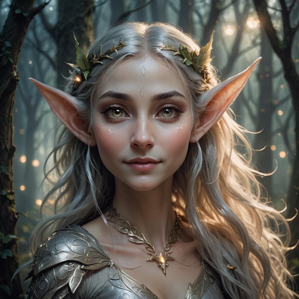 Ethereal Elf in Mystical Forest: Fantasy Illustration