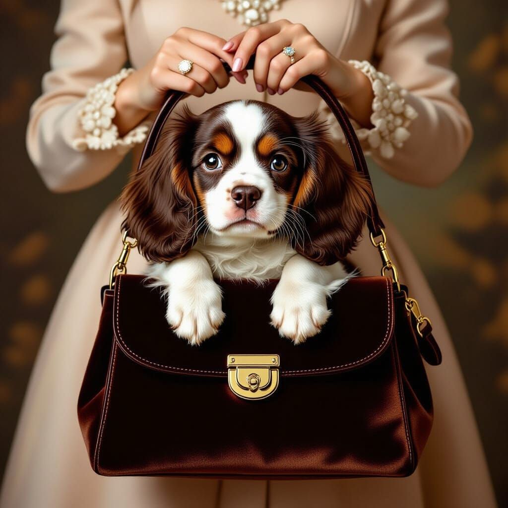 Spaniel Peek-a-Boo in Designer Handbag