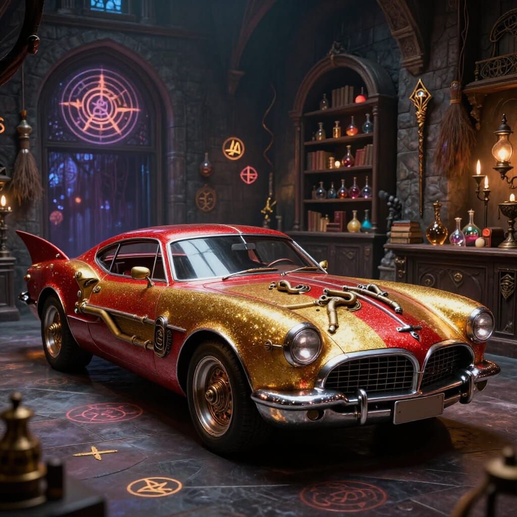 1970s Batmobile Steampunk Car in Wizard's Lab