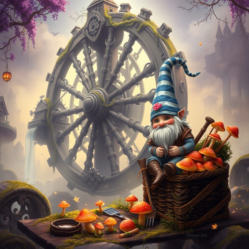 Fantasy Waterwheel Powers Floating Village in Dreamy Atmosph...