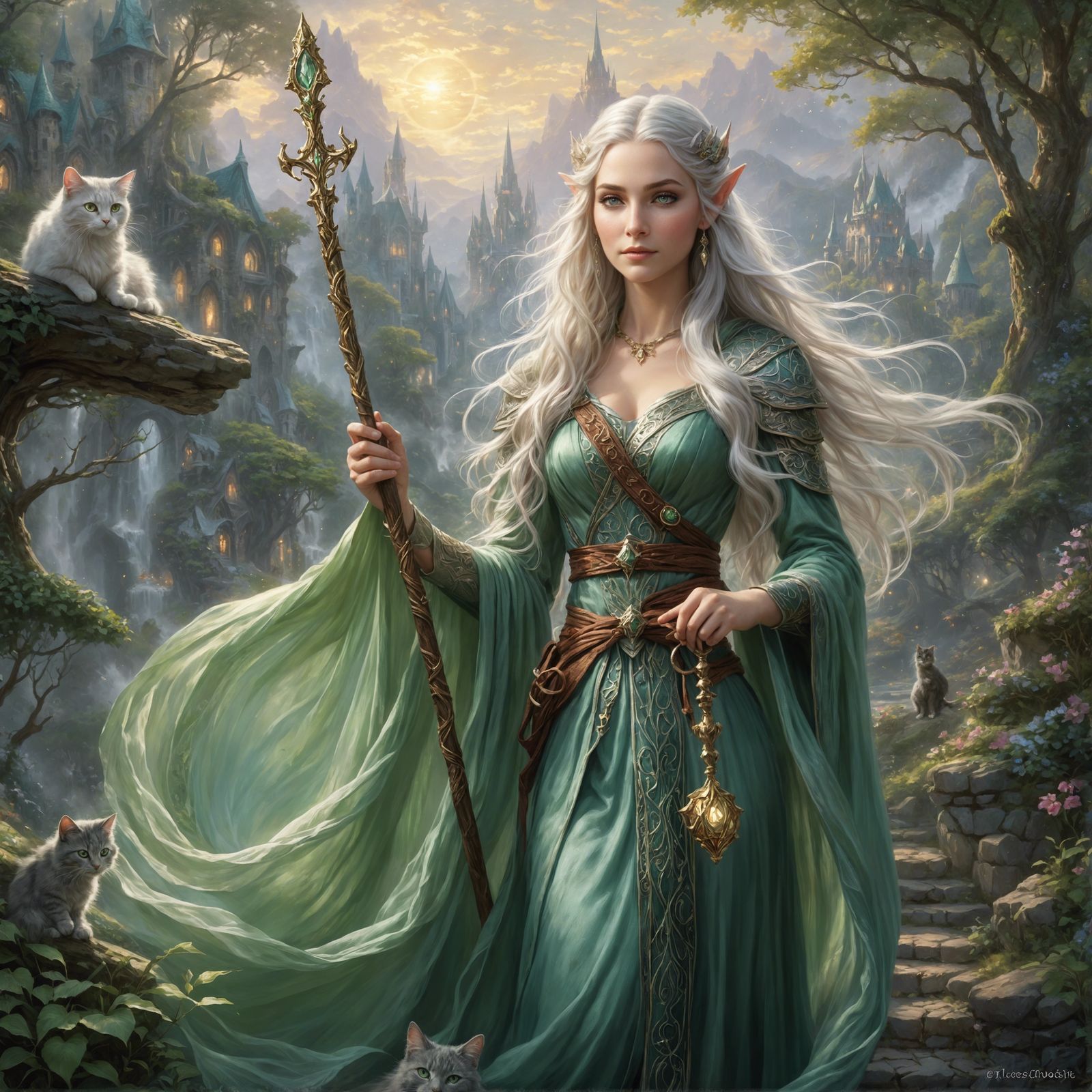 Ethereal Elf Mage with Cat Familiar
