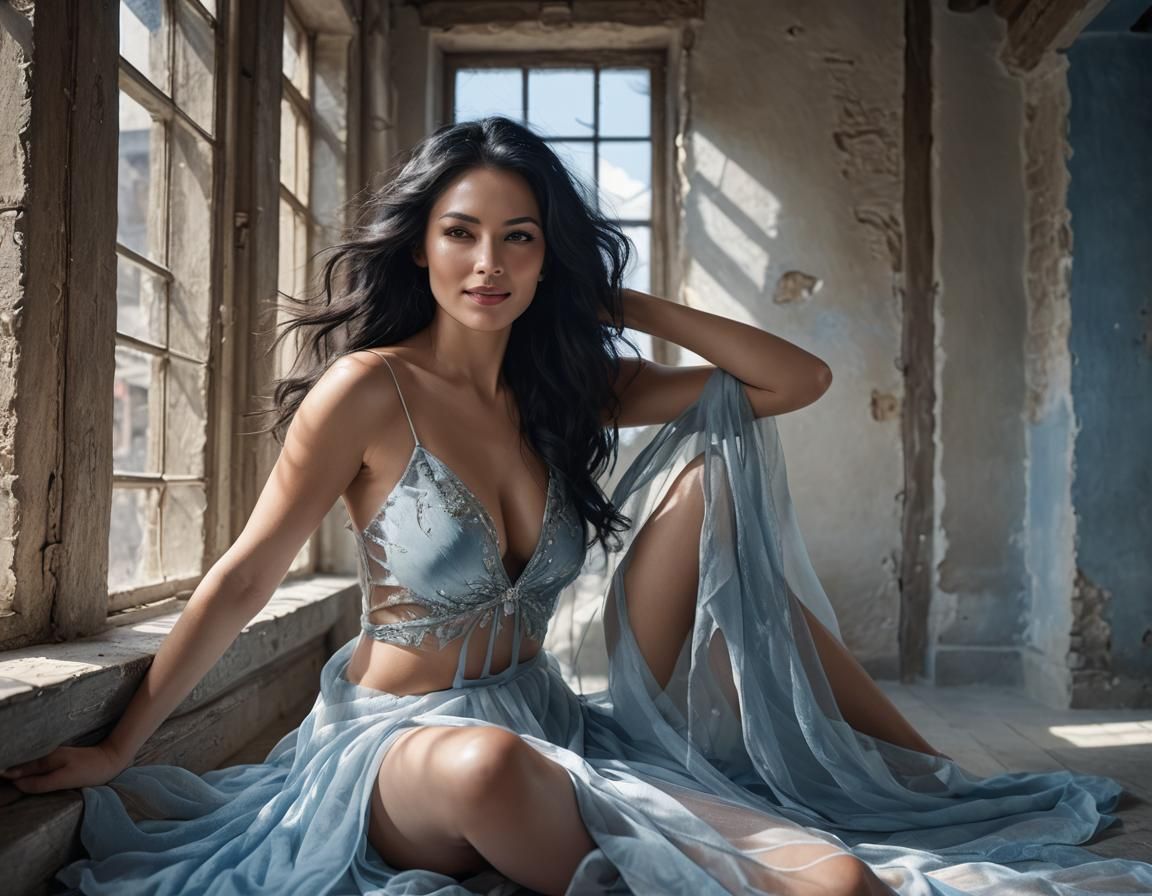 Reclining Woman Portrait with Volumetric Lighting