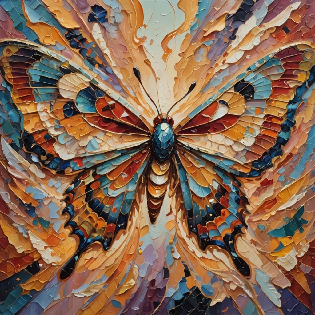 Philosophical Moth: Neo-Impressionist Oil Painting