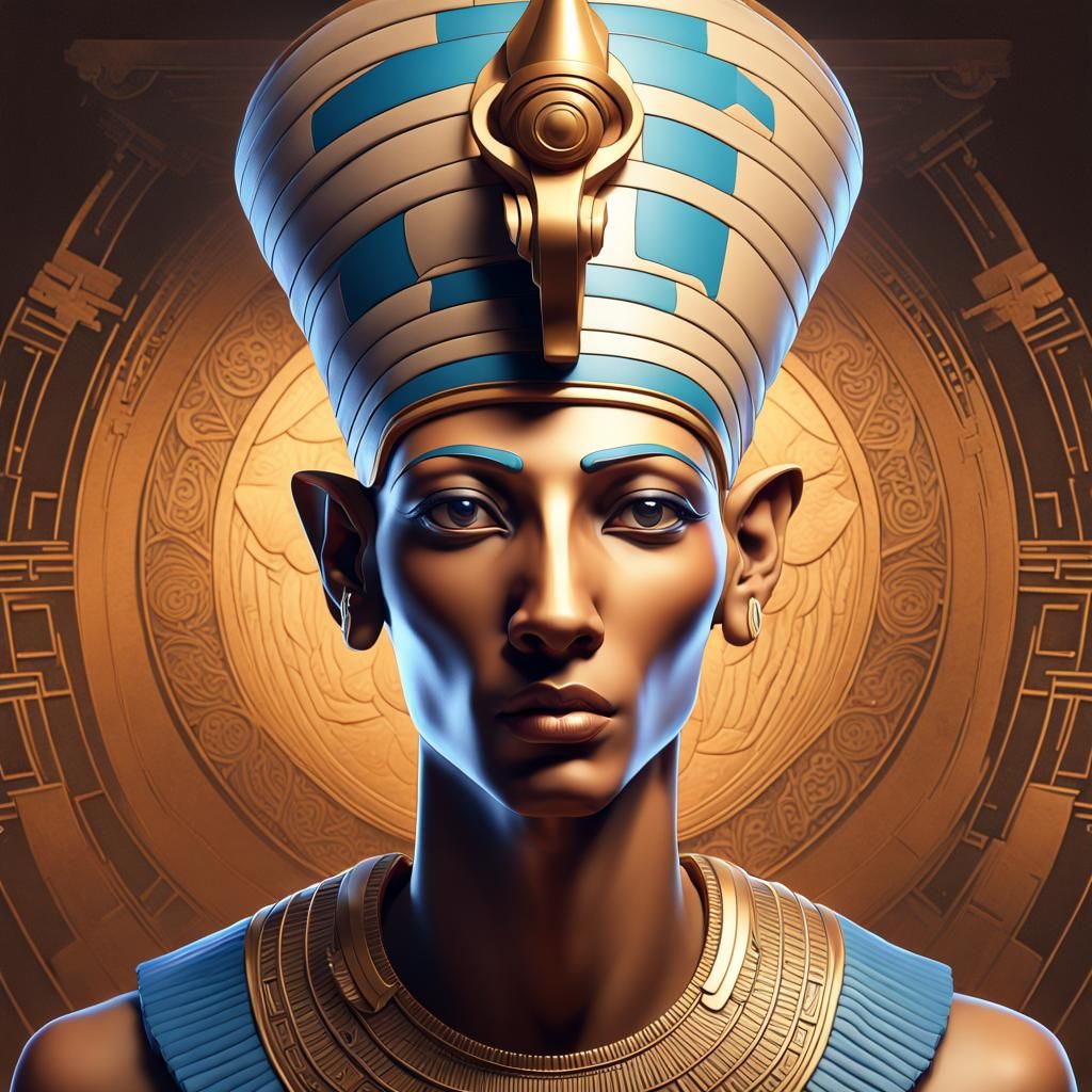 Egyptian Pharaoh Akhenaten   head and shoulders portrait, 8k resolution concept art por  by Greg Rutkowski, Artgerm, WLO...